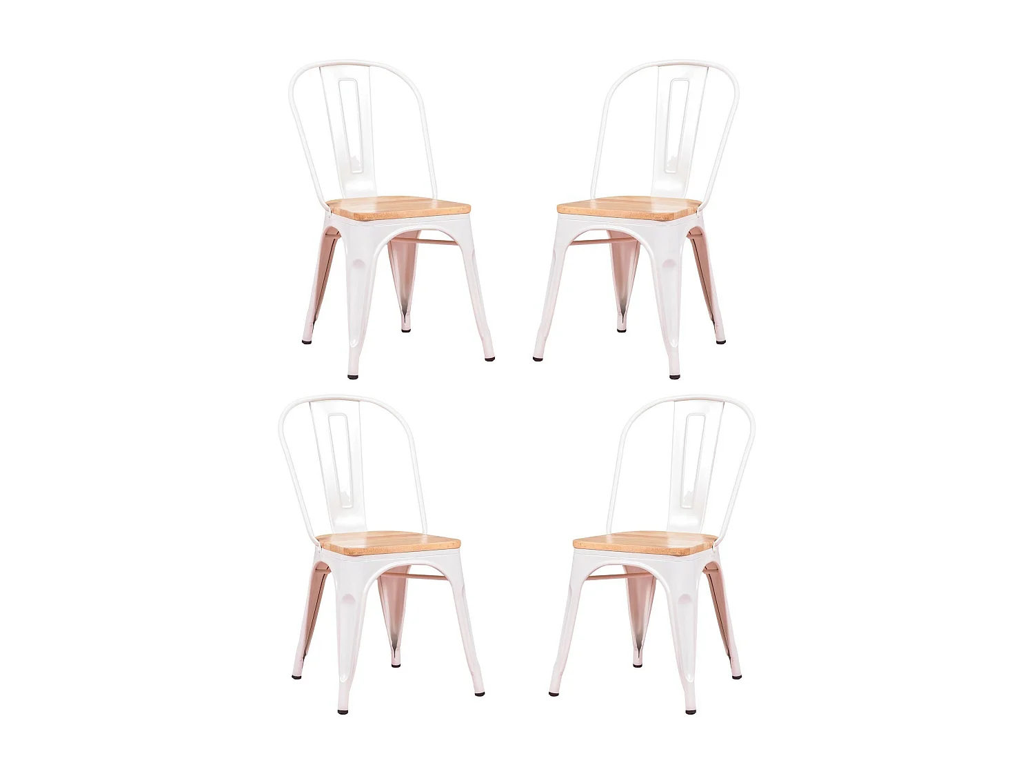 Set van 4 metalen stoelen met houten zitting - Bistro - Wit