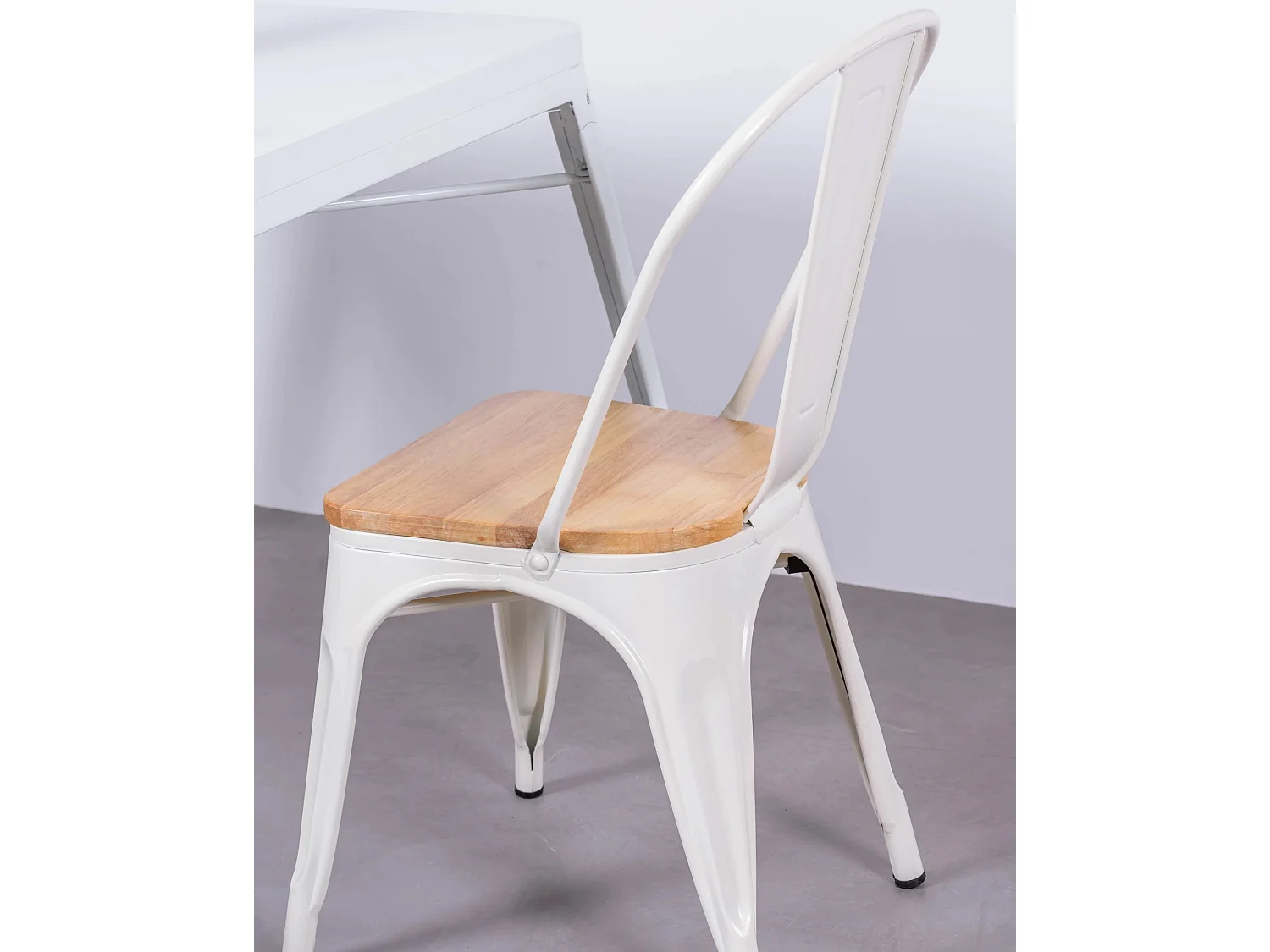 Set van 4 metalen stoelen met houten zitting - Bistro - Wit