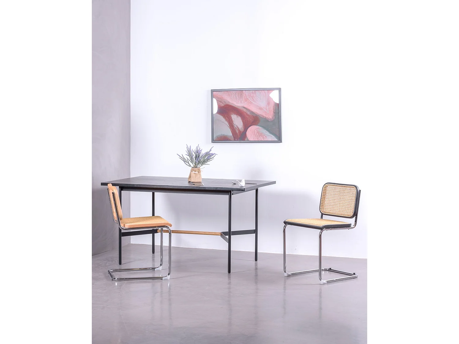 Chaise rétro en rotin naturel et acier chromé - Cesca - Noir