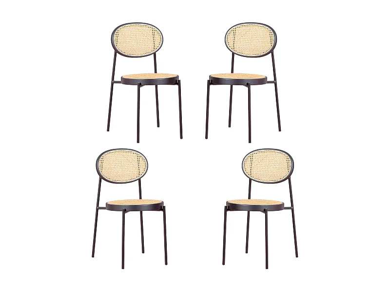 Packung mit 4 Retro-Stühlen mit natürlichen Rattandetails - Preston - Schwarz