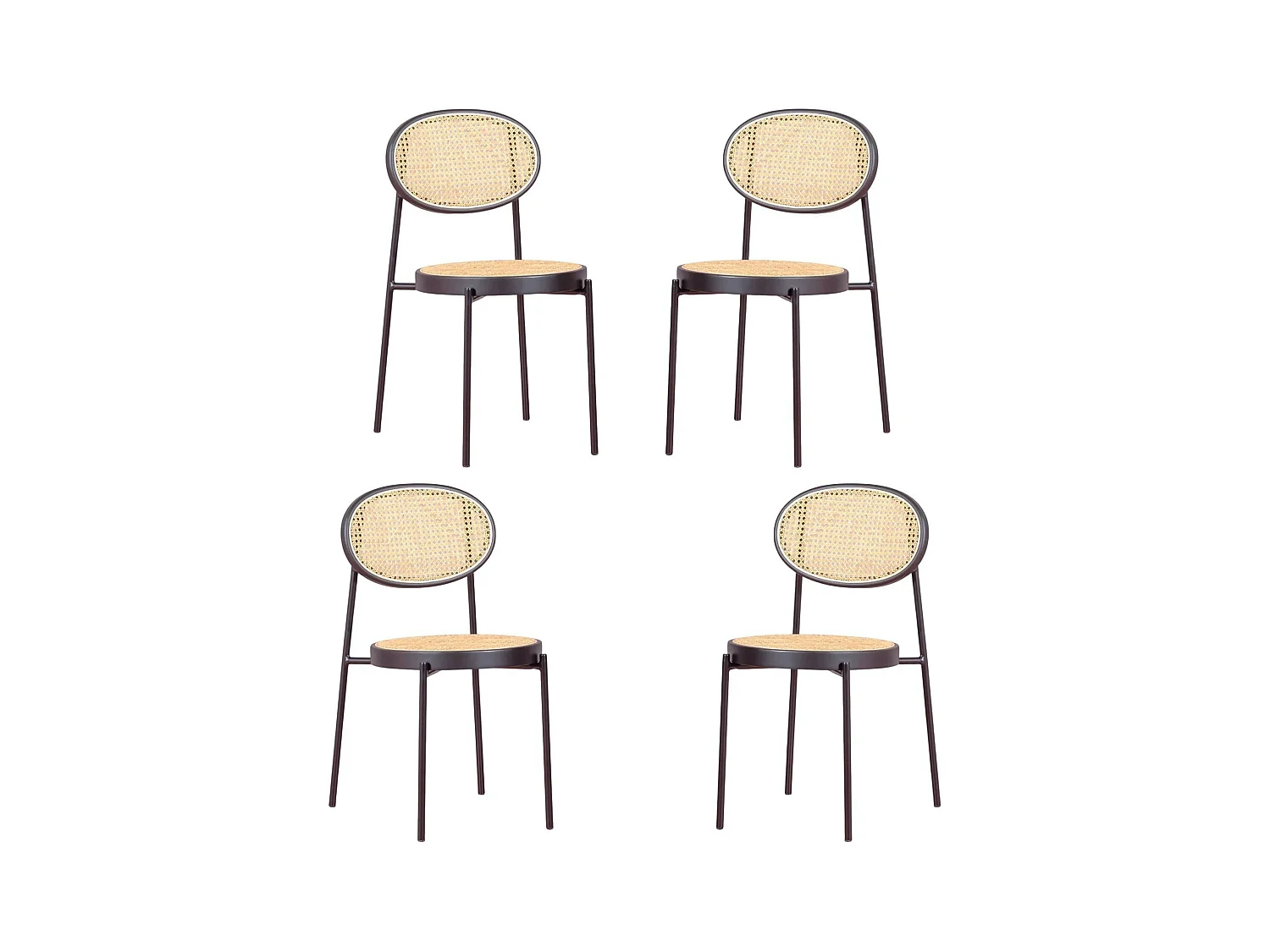 Pack de 4 chaises rétro avec détails en rotin naturel - Preston - Noir