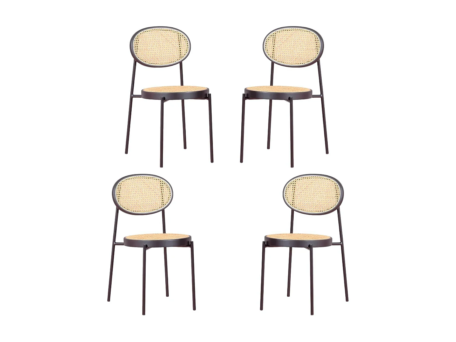 Pack de 4 chaises rétro avec détails en rotin naturel - Preston - Noir