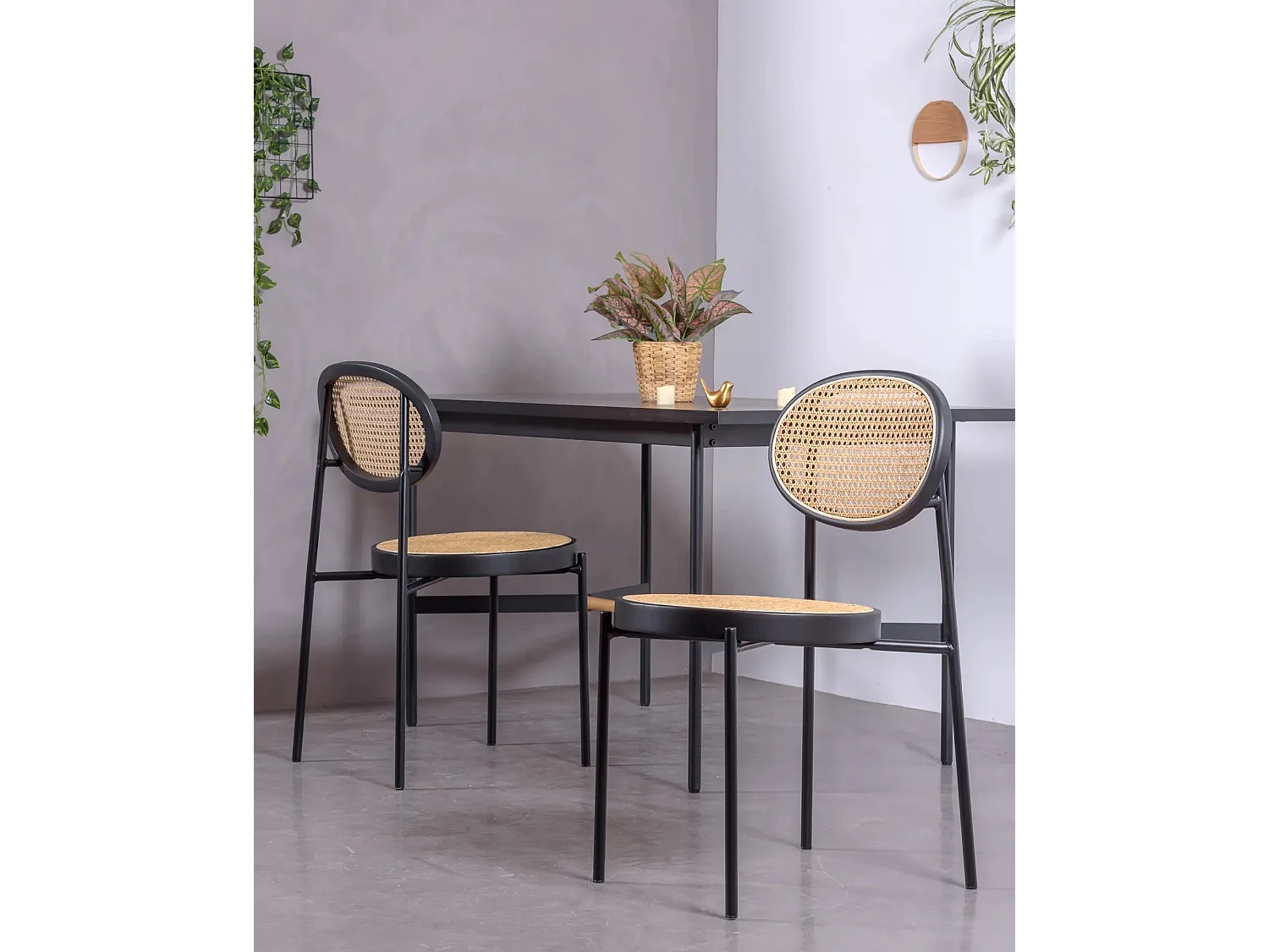 Pack de 4 chaises rétro avec détails en rotin naturel - Preston - Noir