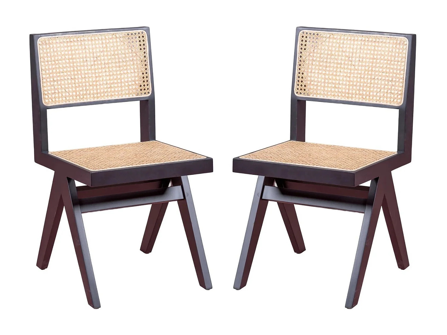 Lot de 2 chaises classiques en bois et rotin naturel - Compass - Noir