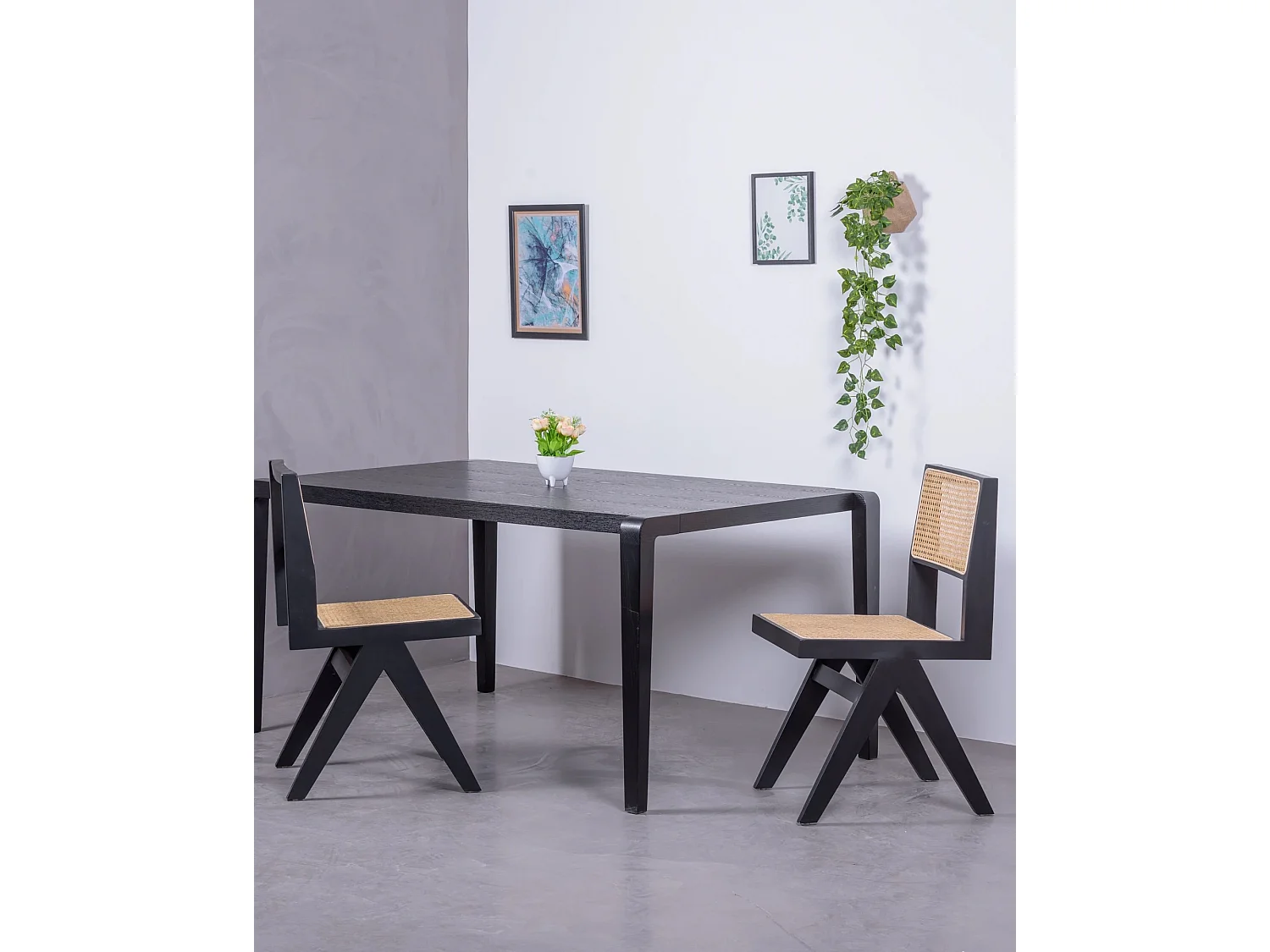 Lot de 2 chaises classiques en bois et rotin naturel - Compass - Noir