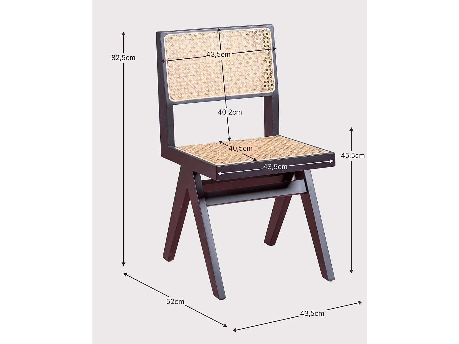 Lot de 2 chaises classiques en bois et rotin naturel - Compass - Noir