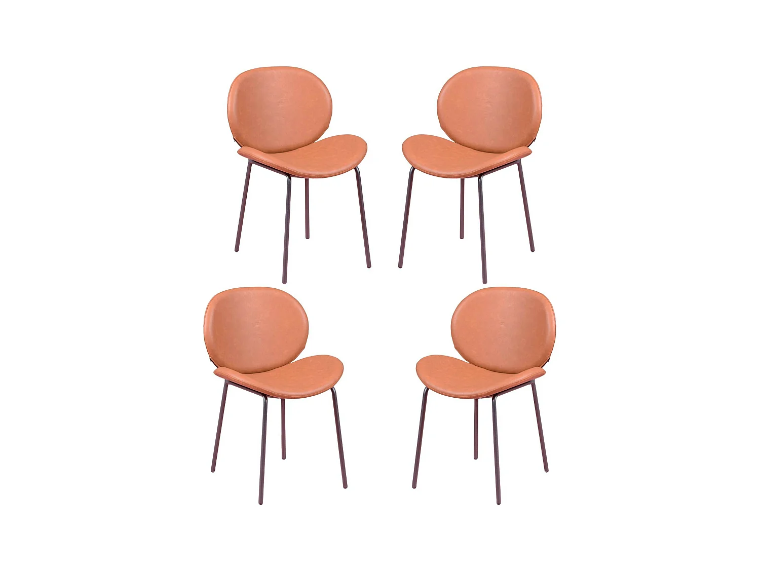 Kavel van 4 vintage stoelen bekleed met kunstleer - Slice - Bruin