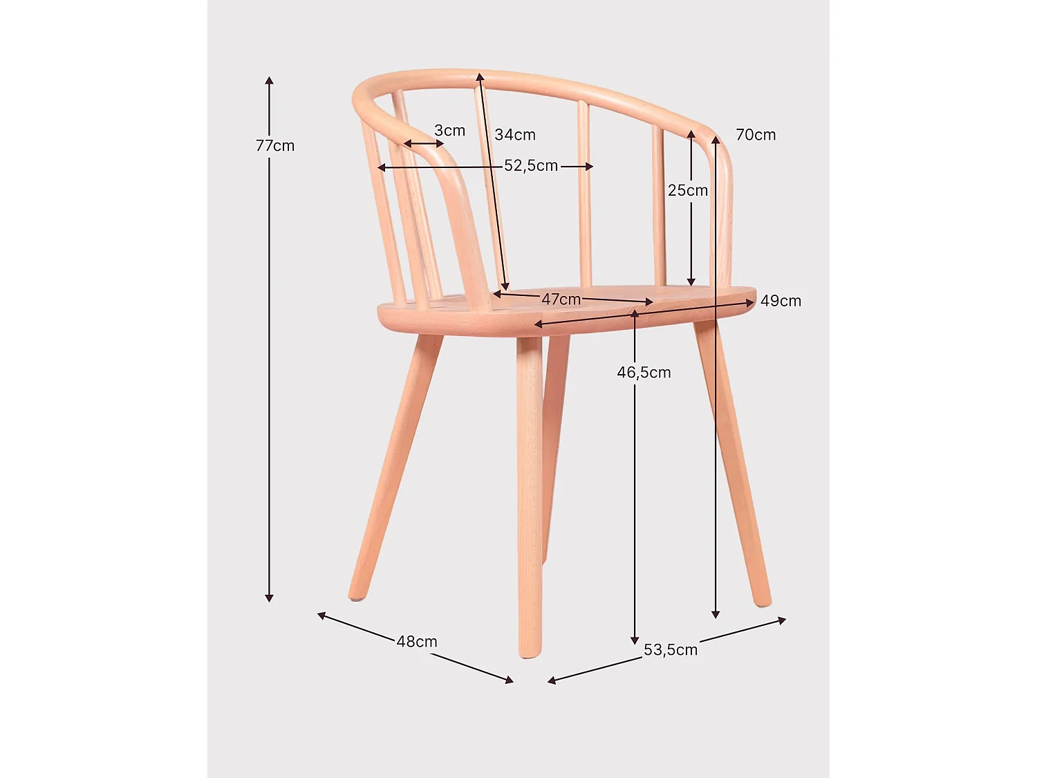 Lot de 2 chaises rustiques avec accoudoirs pour la salle à manger - Organic - Hêtre naturel