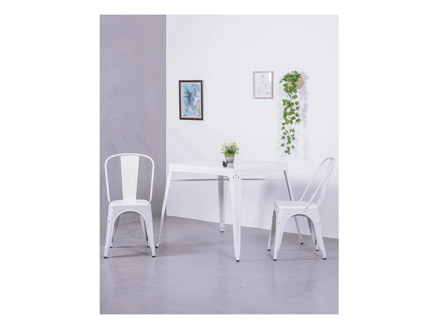 Pack de 4 sillas metálicas apilables - Bistro - Blanco