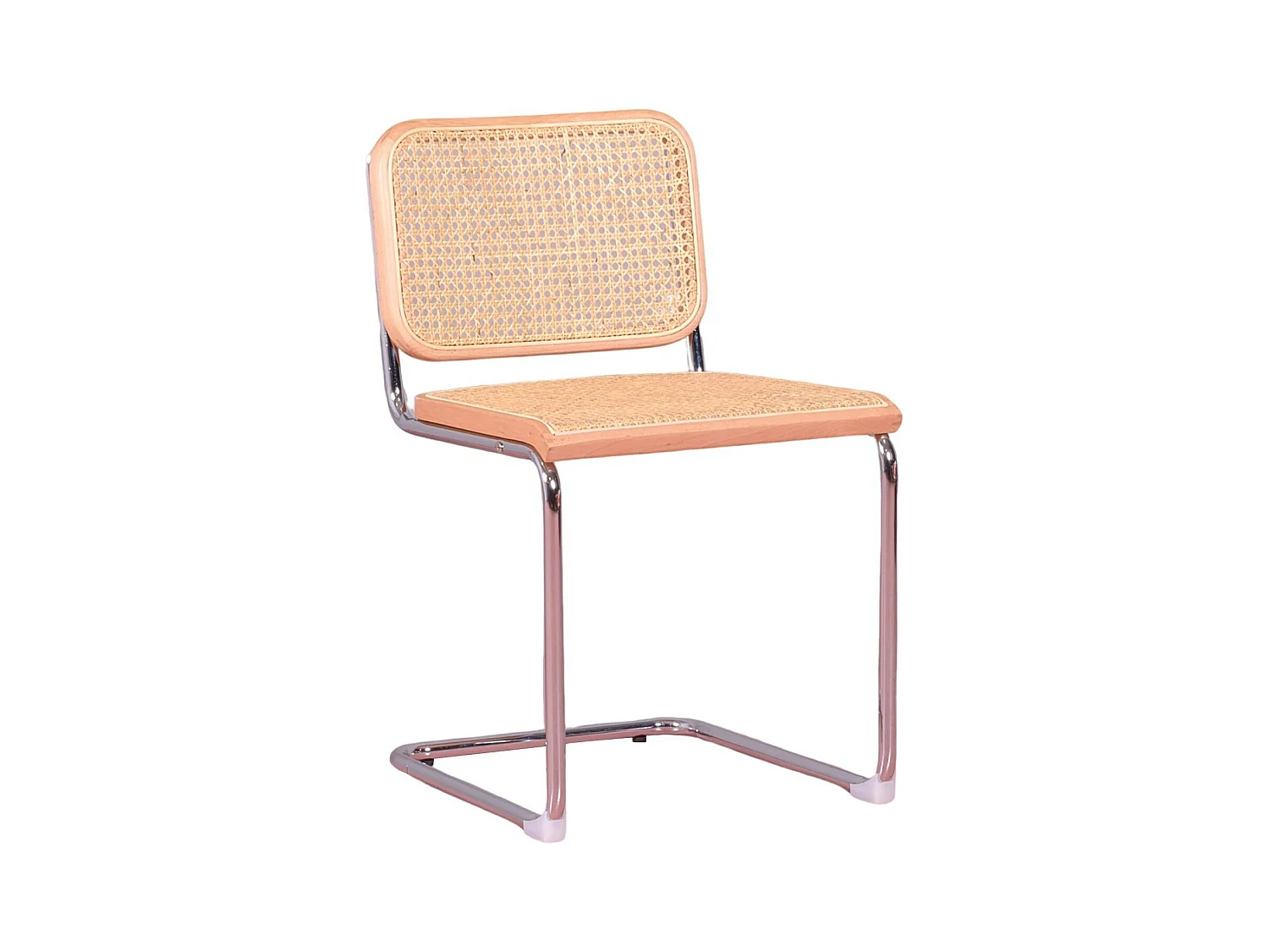 Chaise rétro en rotin naturel et acier chromé - Cesca - Hêtre naturel