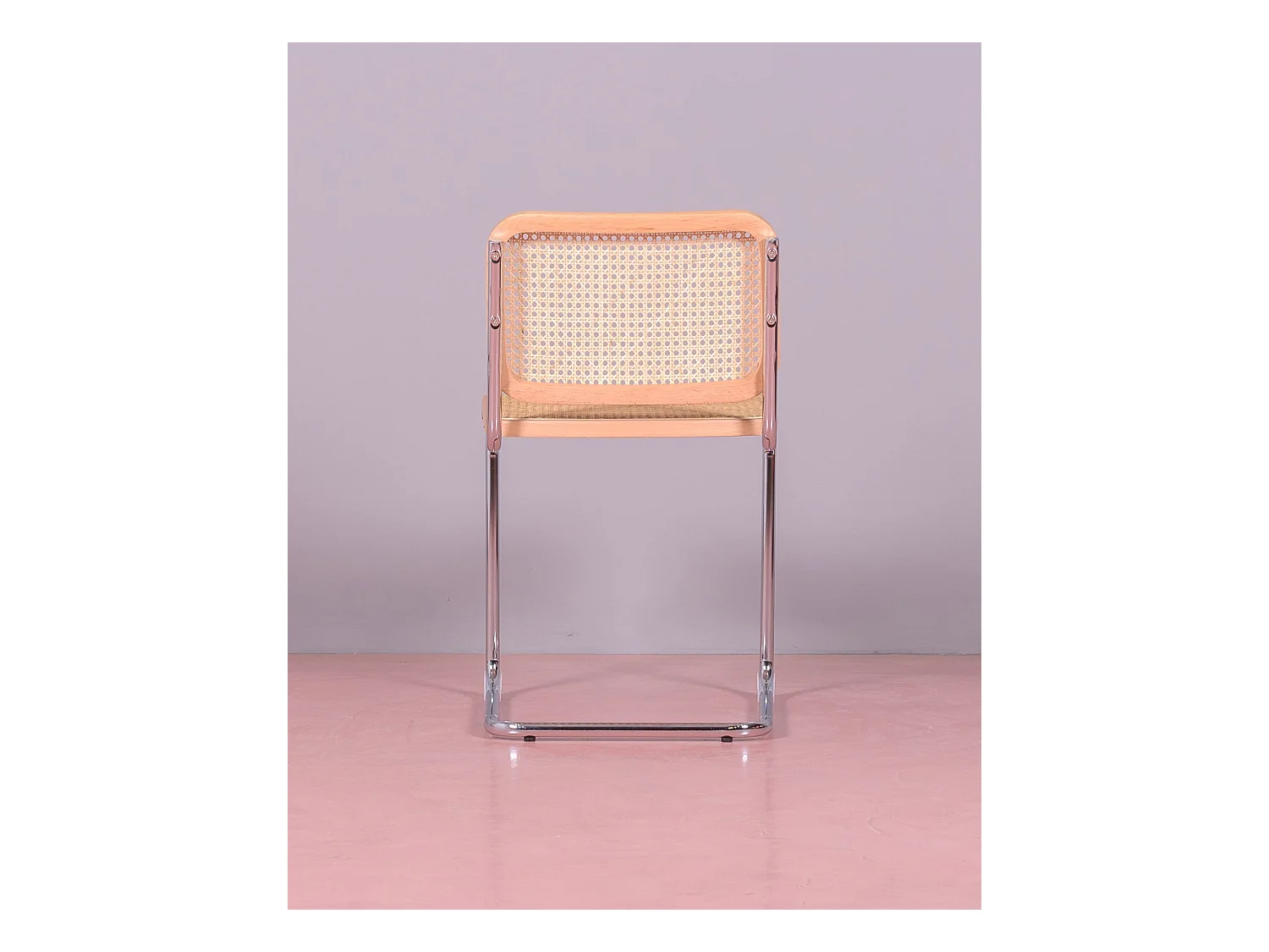 Retro-Stuhl aus natürlichem Rattan und verchromtem Stahl - Cesca - Buche natur