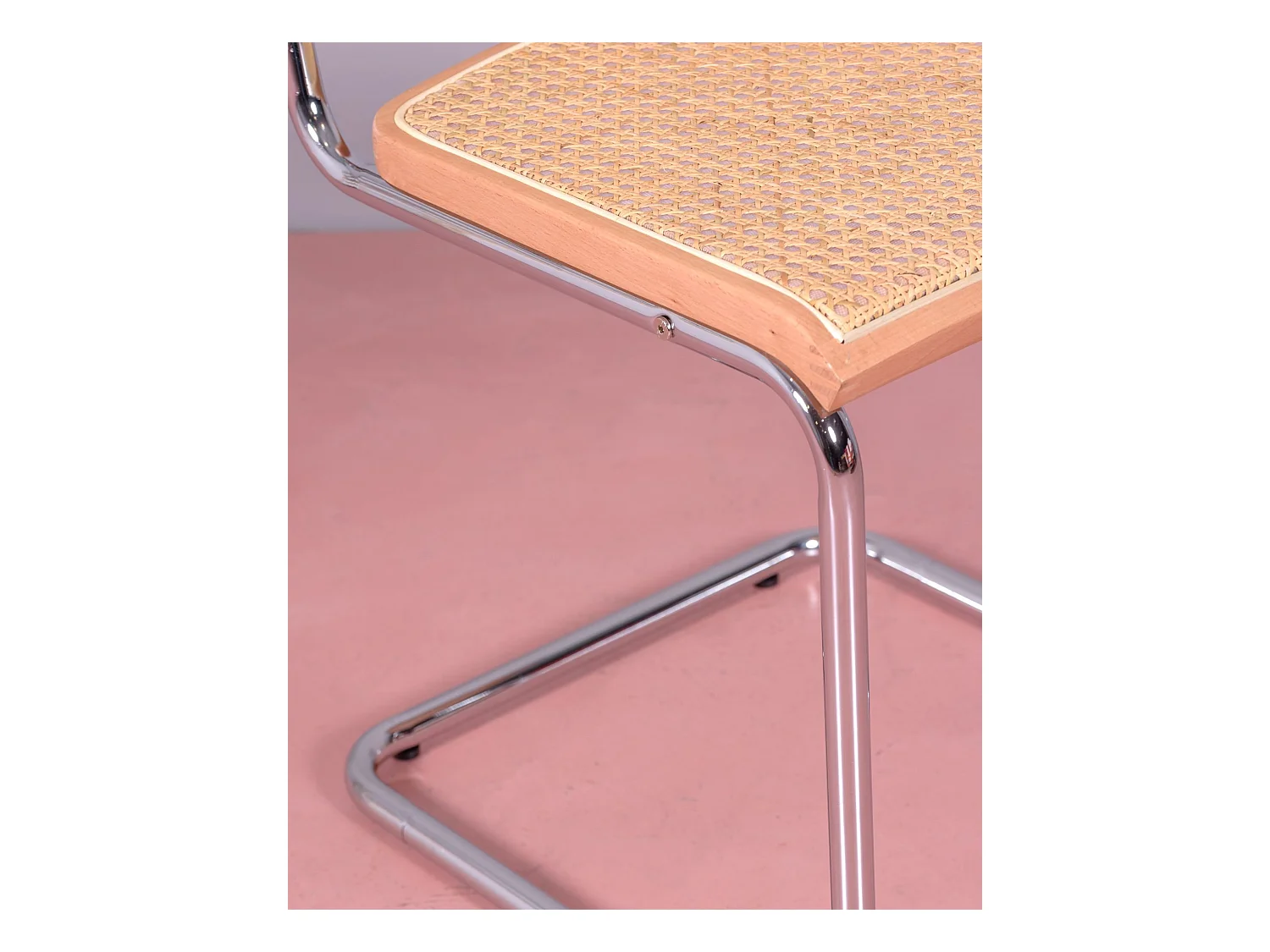Retro-Stuhl aus natürlichem Rattan und verchromtem Stahl - Cesca - Buche natur