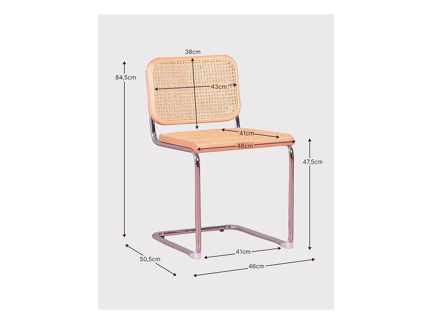 Retro-Stuhl aus natürlichem Rattan und verchromtem Stahl - Cesca - Buche natur
