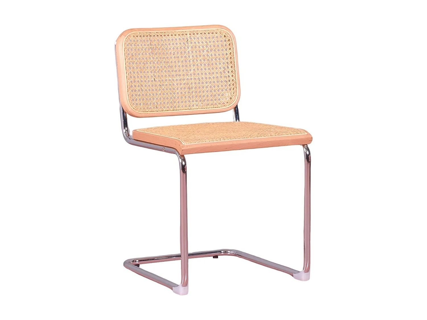 Chaise rétro en rotin naturel et acier chromé - Cesca - Hêtre naturel