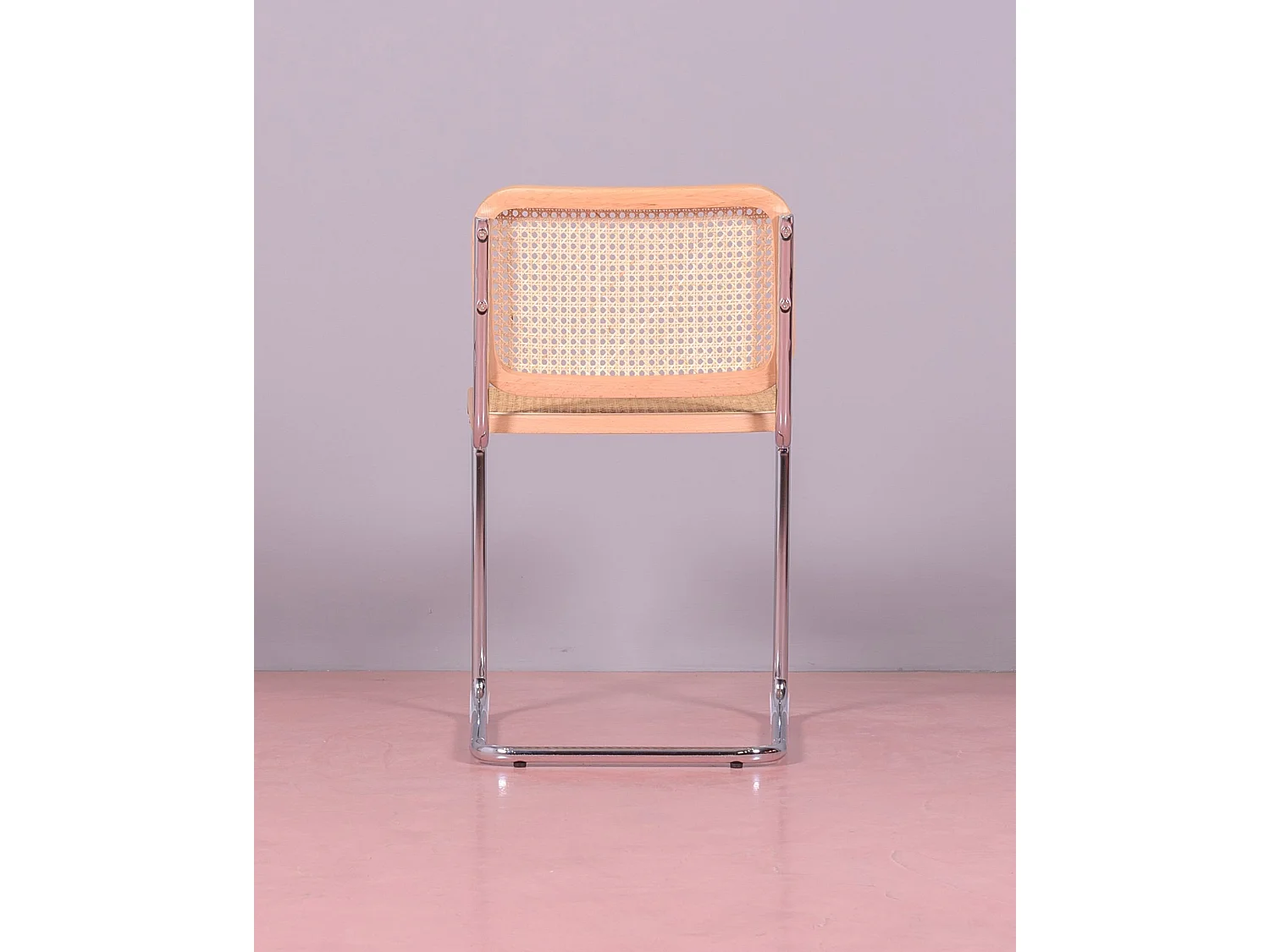 Chaise rétro en rotin naturel et acier chromé - Cesca - Hêtre naturel