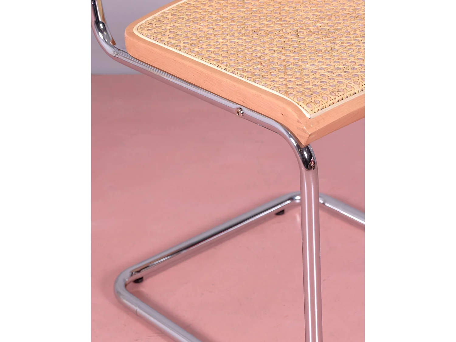 Chaise rétro en rotin naturel et acier chromé - Cesca - Hêtre naturel