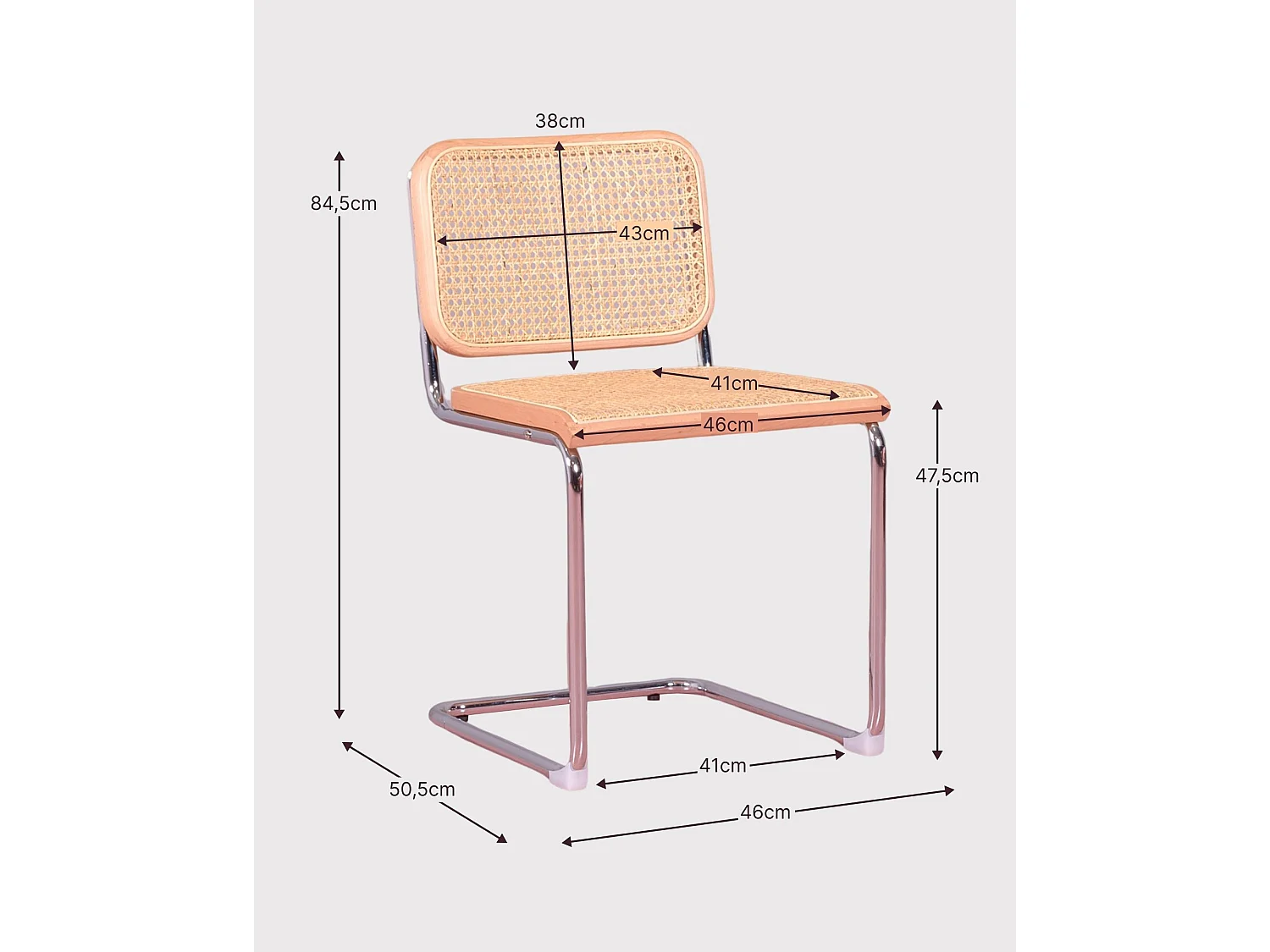 Chaise rétro en rotin naturel et acier chromé - Cesca - Hêtre naturel