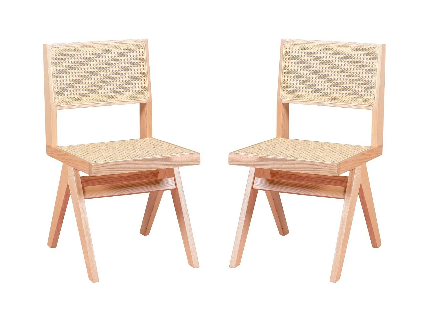 Lot de 2 chaises classiques en bois et rotin naturel - Compass - Frêne naturel