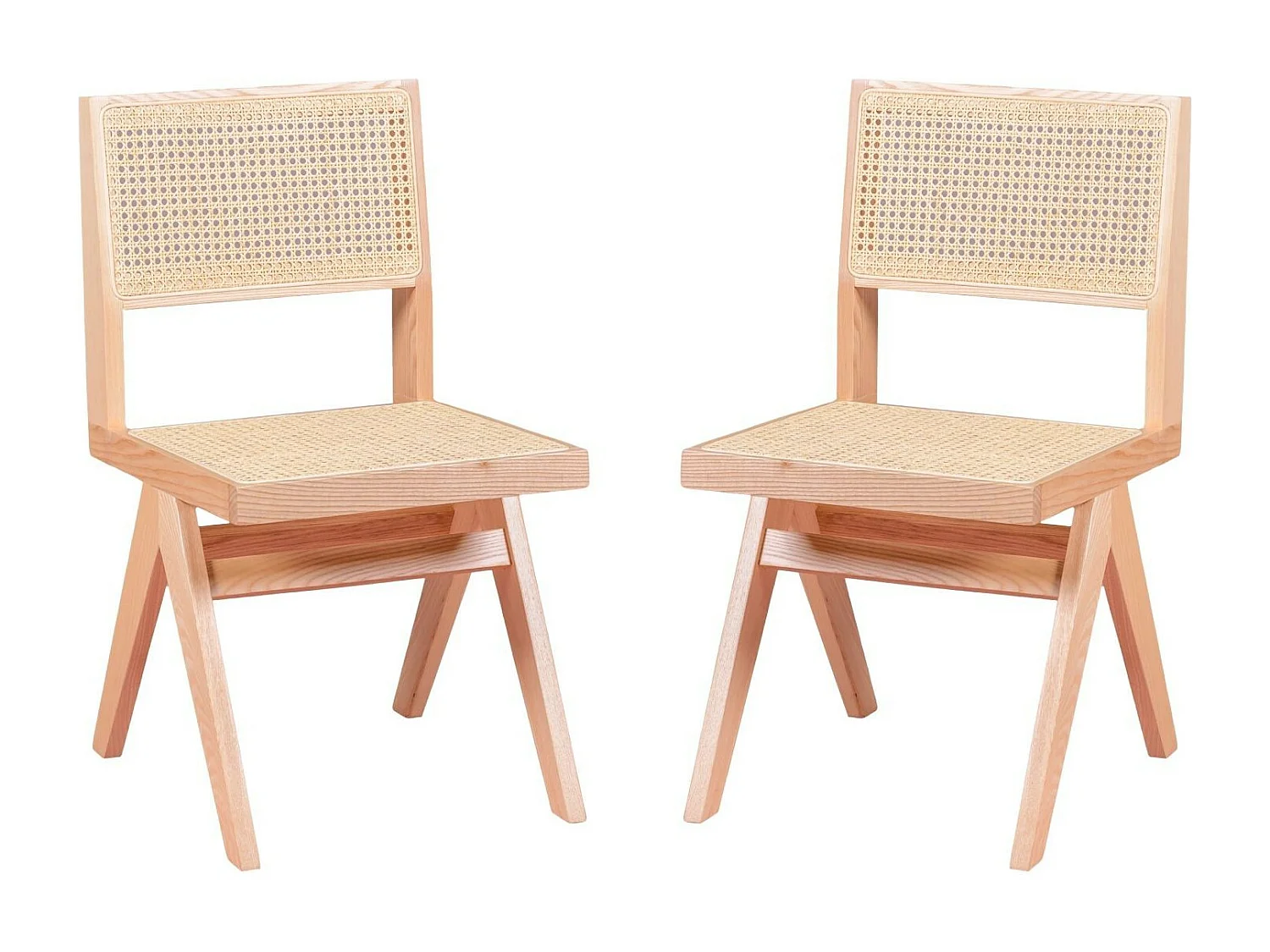 Lot de 2 chaises classiques en bois et rotin naturel - Compass - Frêne naturel
