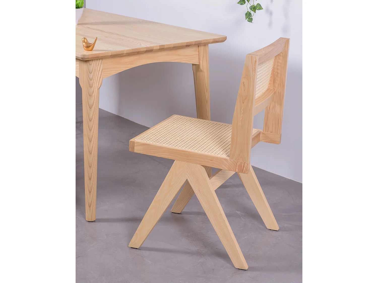Lot de 2 chaises classiques en bois et rotin naturel - Compass - Frêne naturel
