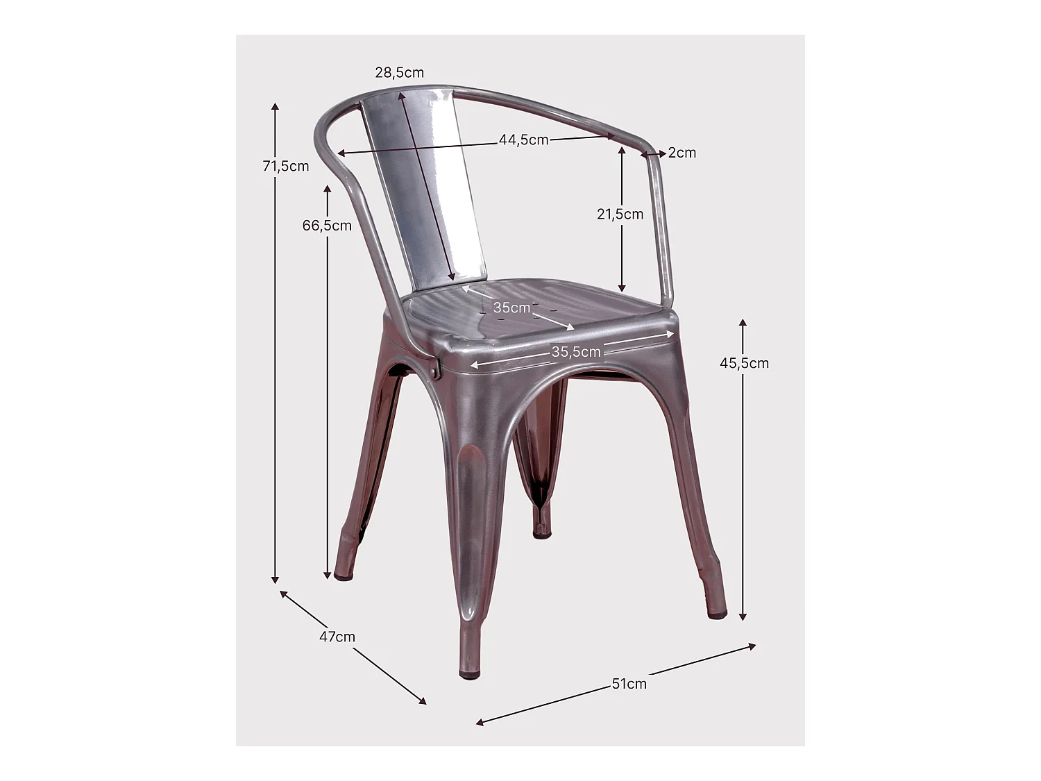 Packung mit 4 Metallstühlen mit Armlehnen - Bistro - Metall