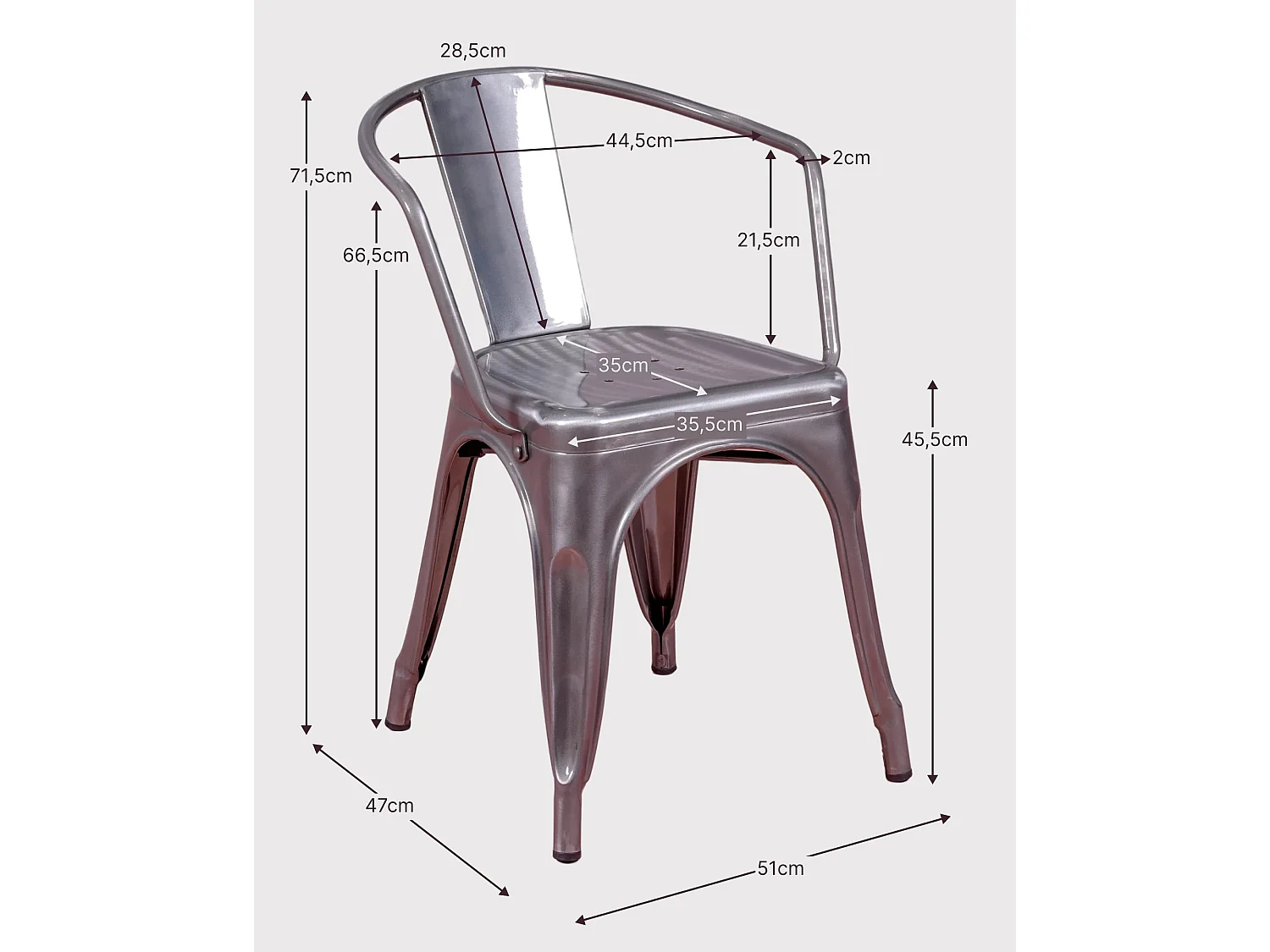 Lot de 4 chaises en métal avec accoudoirs - Bistro - Métal