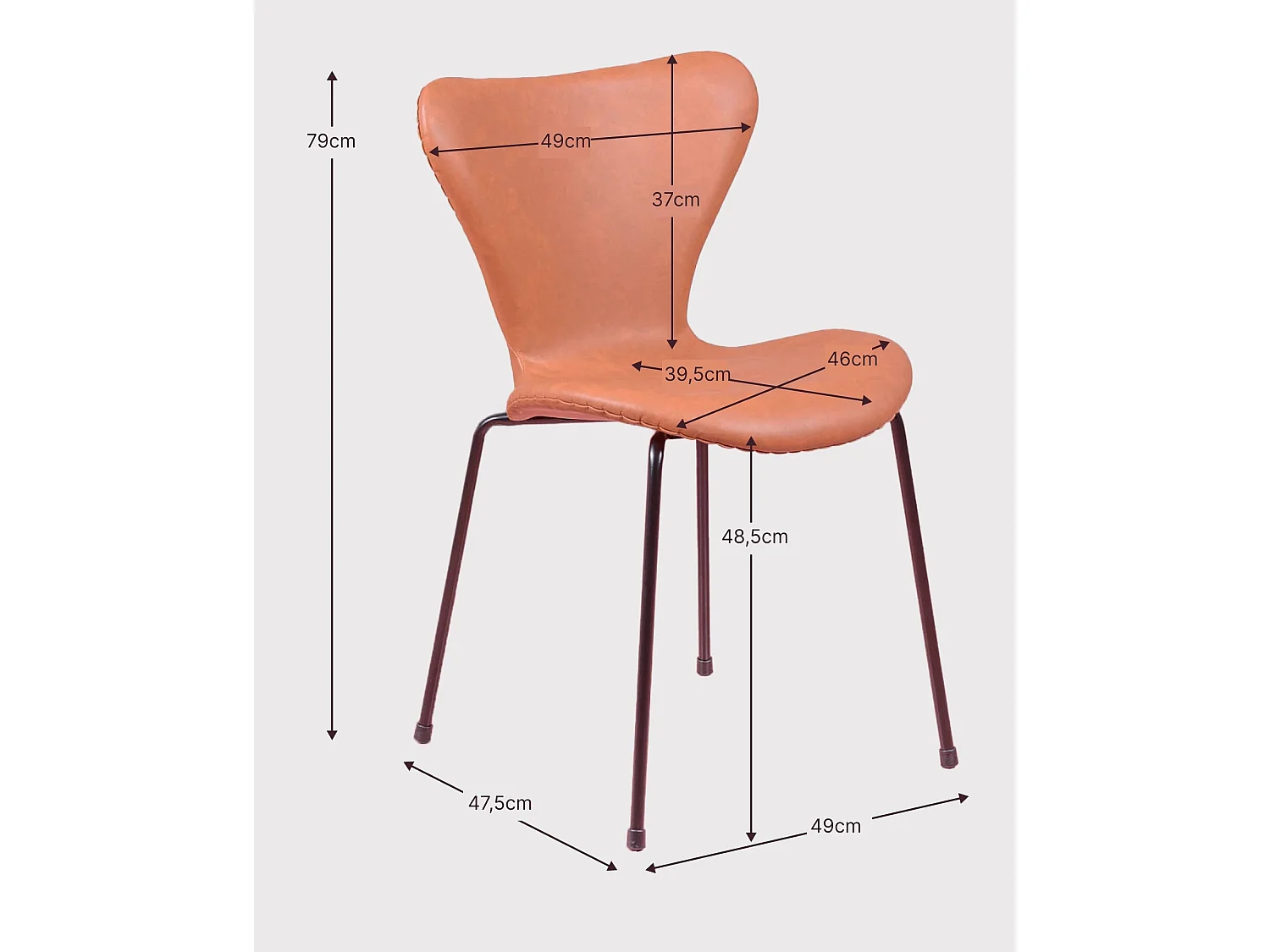 Suite de 4 chaises vintage tapissées en simili cuir - Seven - Beige