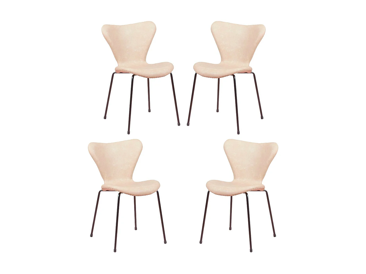 Suite de 4 chaises vintage tapissées en simili cuir - Seven - Beige