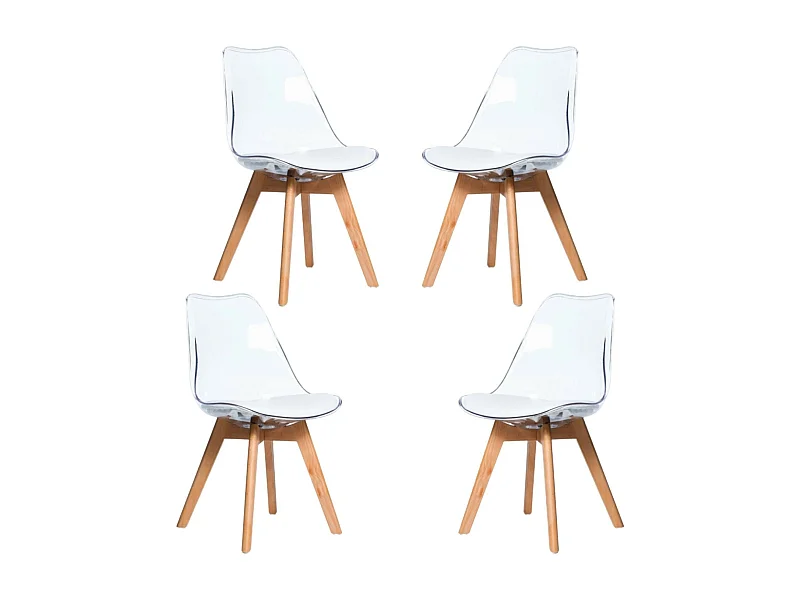 Packung mit 4 skandinavischen Stühlen mit transparentem Sitz - Verona - Transparent