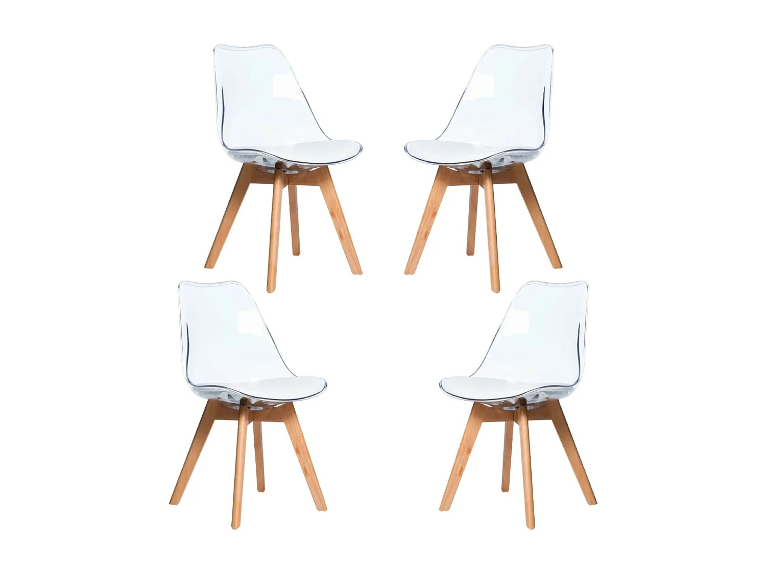 Pack de 4 cadeiras escandinavas com assento transparente - Verona - Transparente