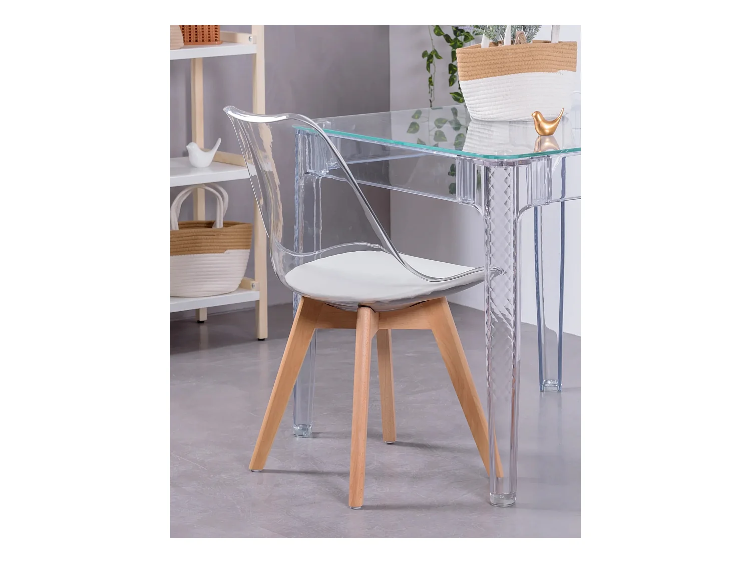 Set van 4 Scandinavische stoelen met transparante zitting - Verona - Transparant