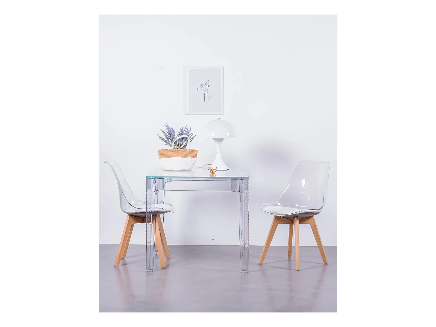 Set van 4 Scandinavische stoelen met transparante zitting - Verona - Transparant