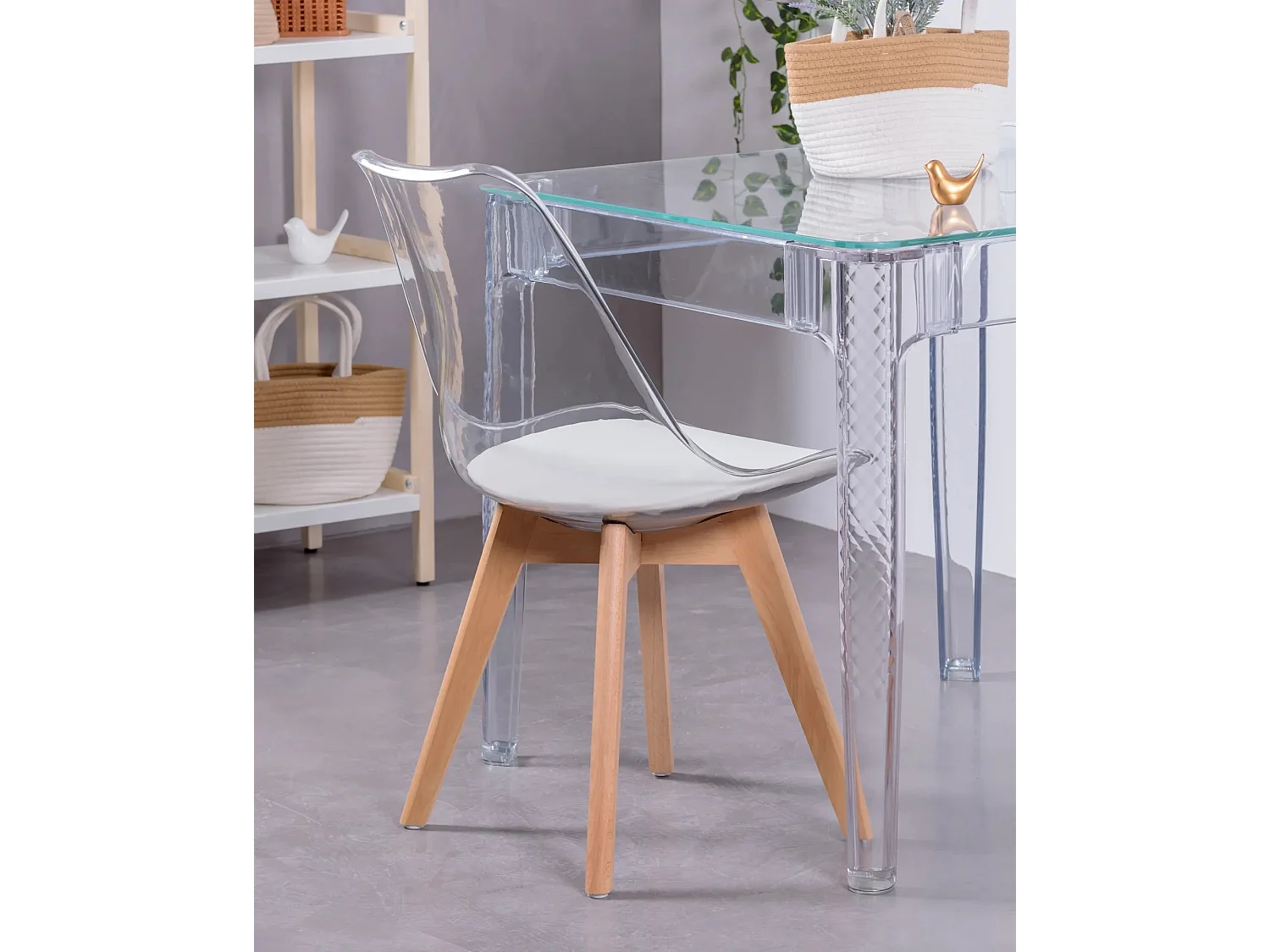 Set van 4 Scandinavische stoelen met transparante zitting - Verona - Transparant