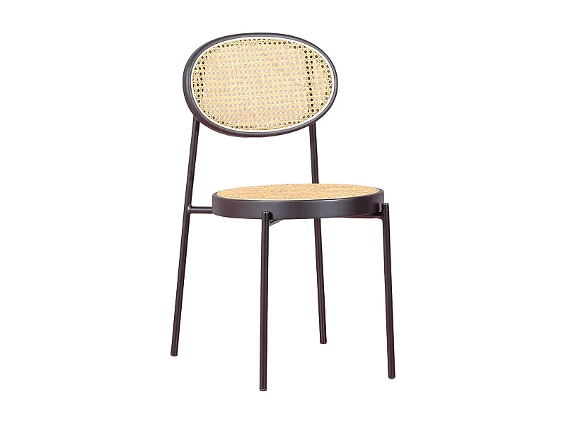 Sedia in metallo con finiture in rattan naturale - Preston - Nero