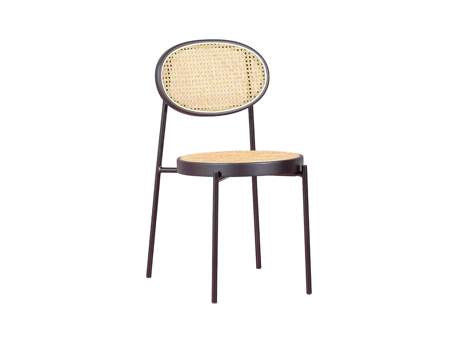 Chaise en métal avec finitions en rotin naturel - Preston - Noir