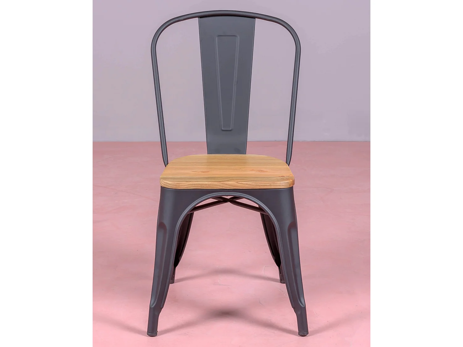 Pack de 4 chaises en métal avec assises en bois - Bistro - Noir