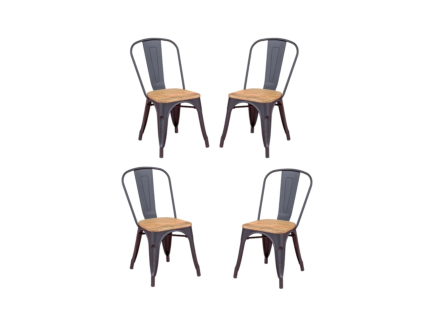Pack de 4 chaises en métal avec assises en bois - Bistro - Noir