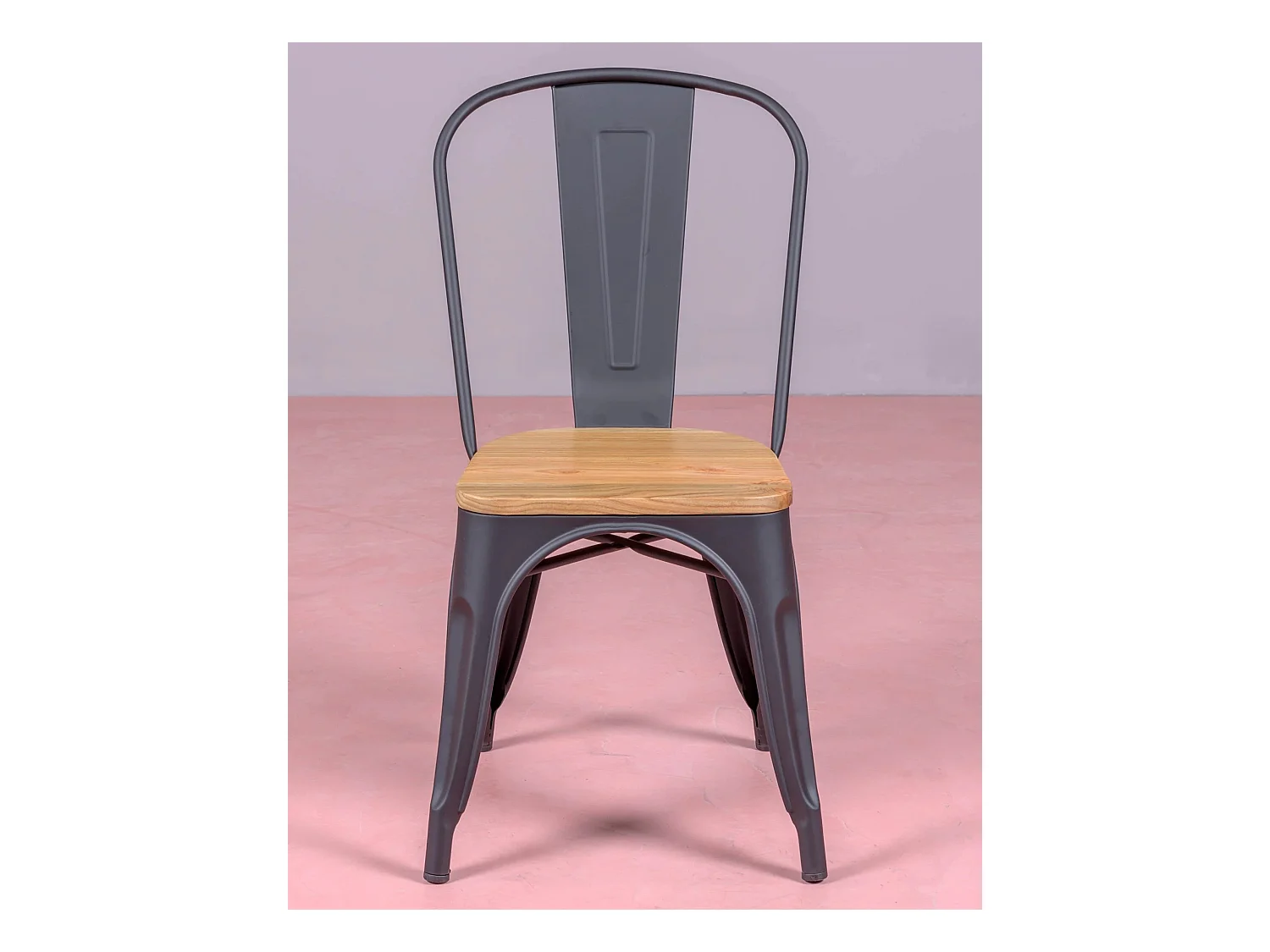 Set van 4 metalen stoelen met houten zitting - Bistro - Zwart