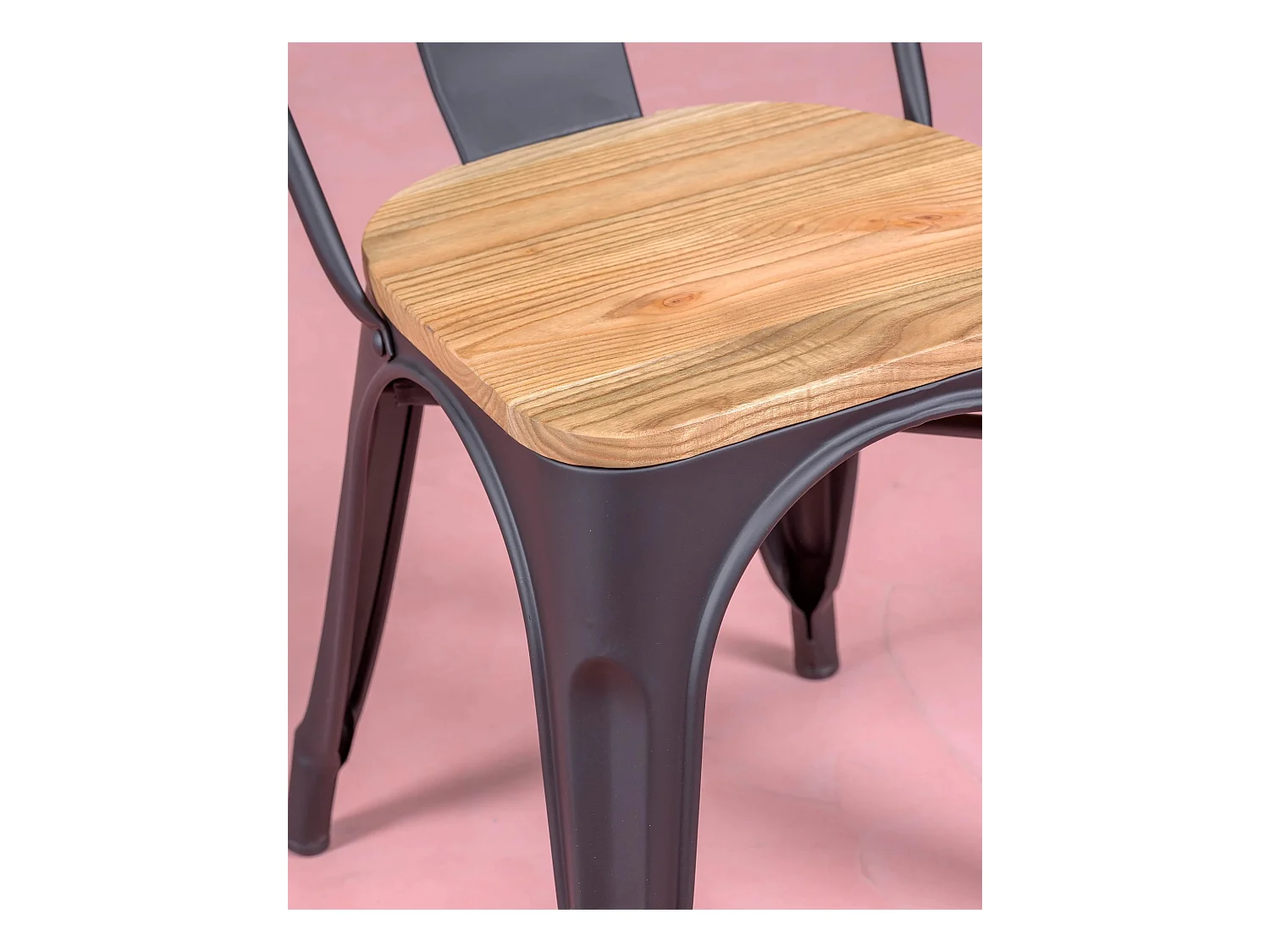 Set van 4 metalen stoelen met houten zitting - Bistro - Zwart