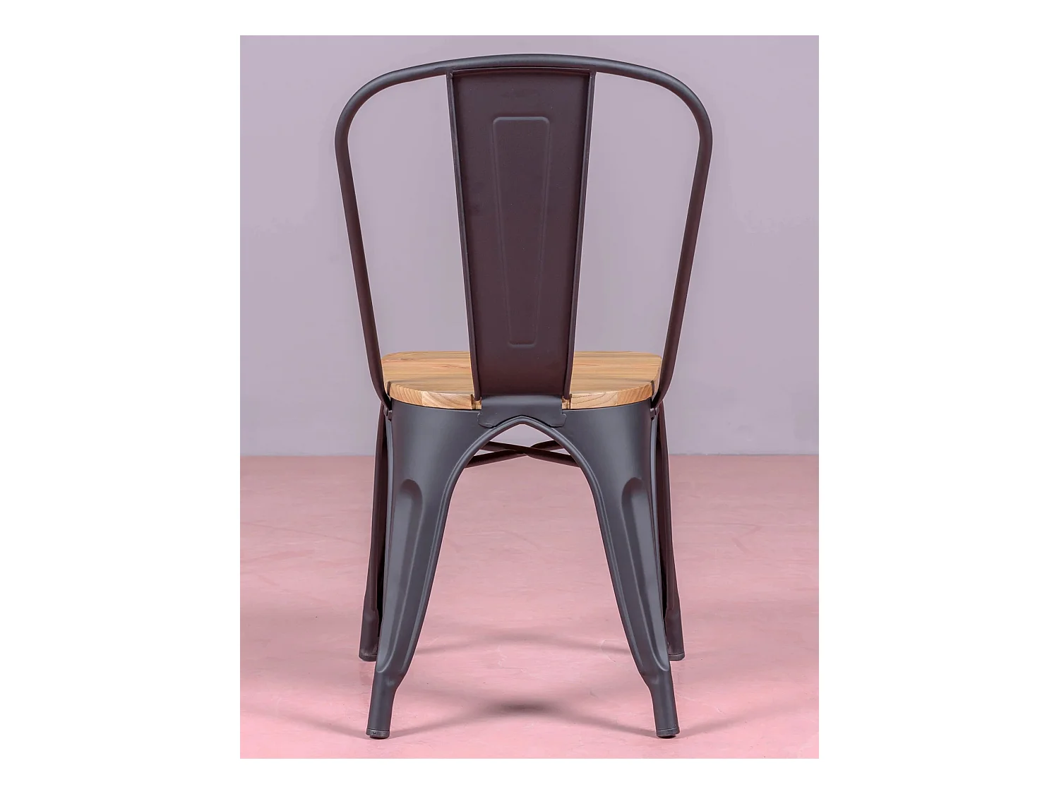 Set van 4 metalen stoelen met houten zitting - Bistro - Zwart
