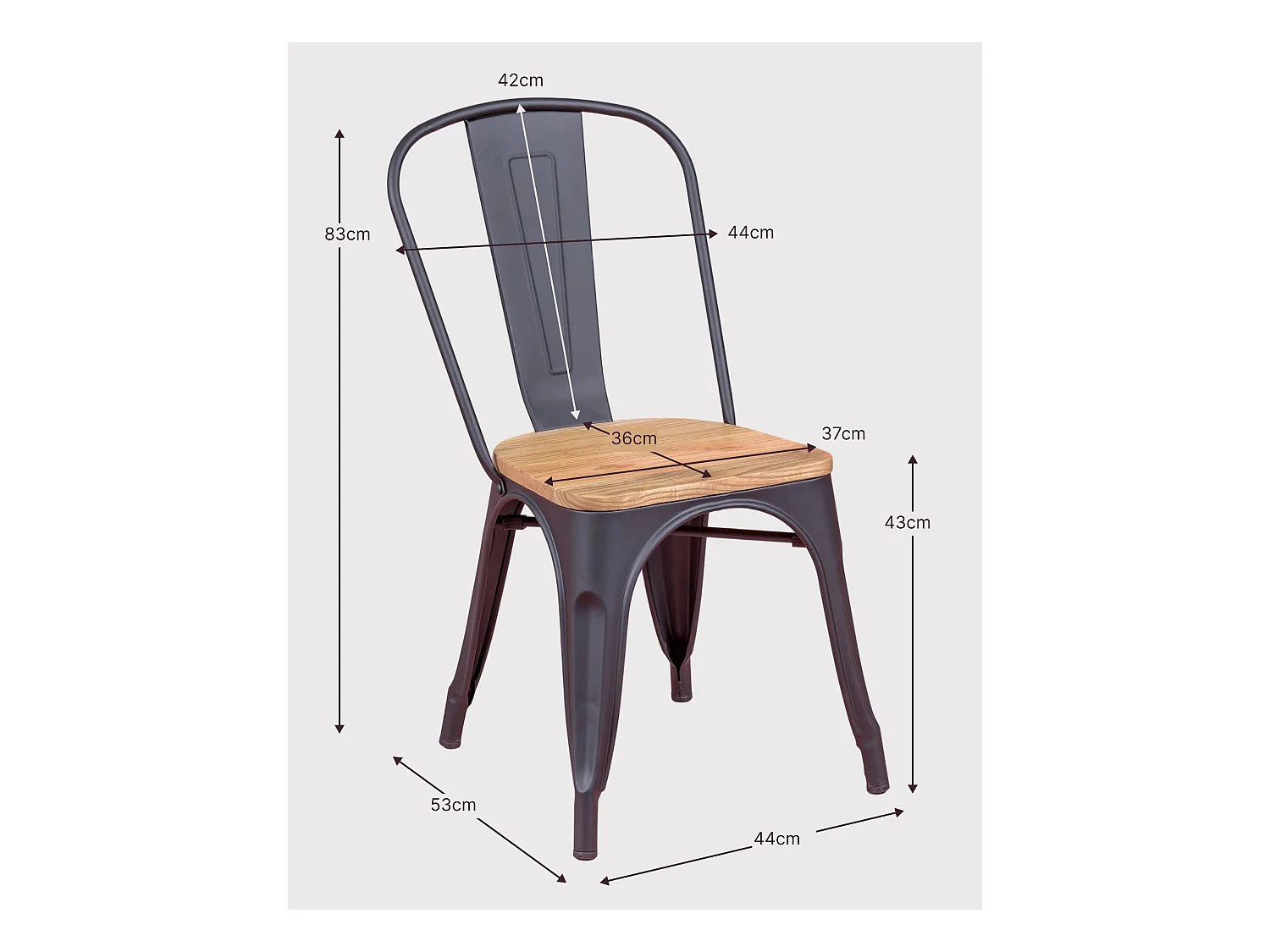 Set van 4 metalen stoelen met houten zitting - Bistro - Zwart