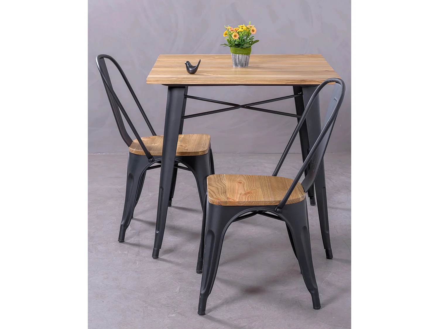 Pack de 4 chaises en métal avec assises en bois - Bistro - Noir