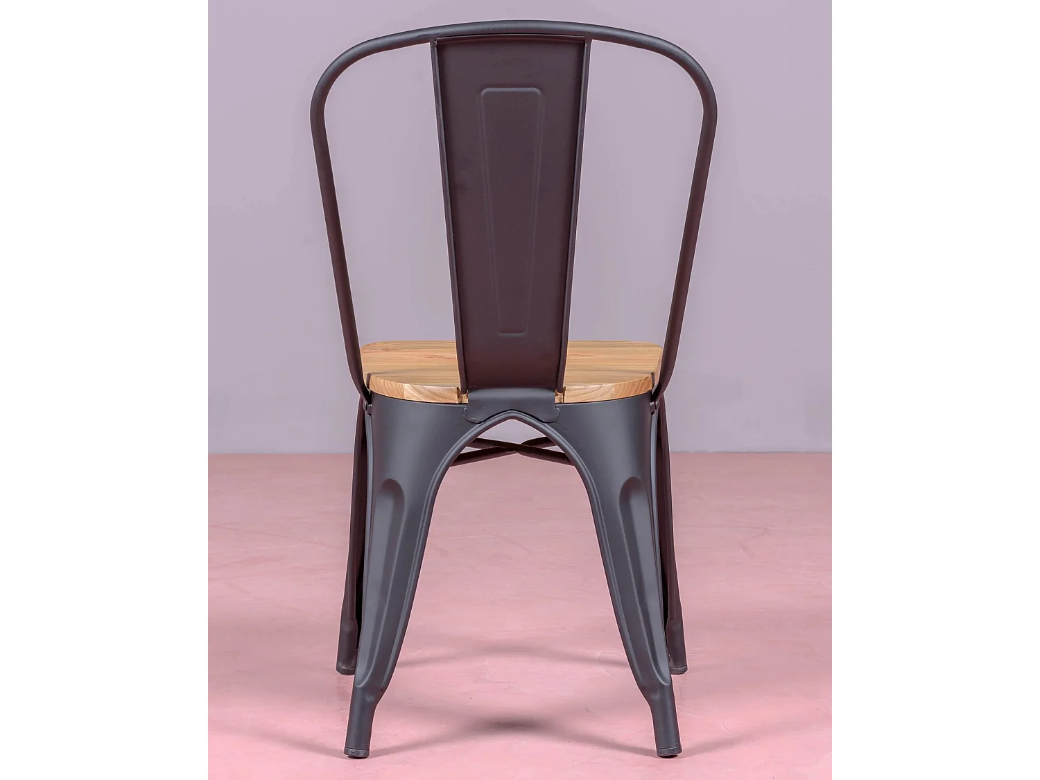 Pack de 4 chaises en métal avec assises en bois - Bistro - Noir