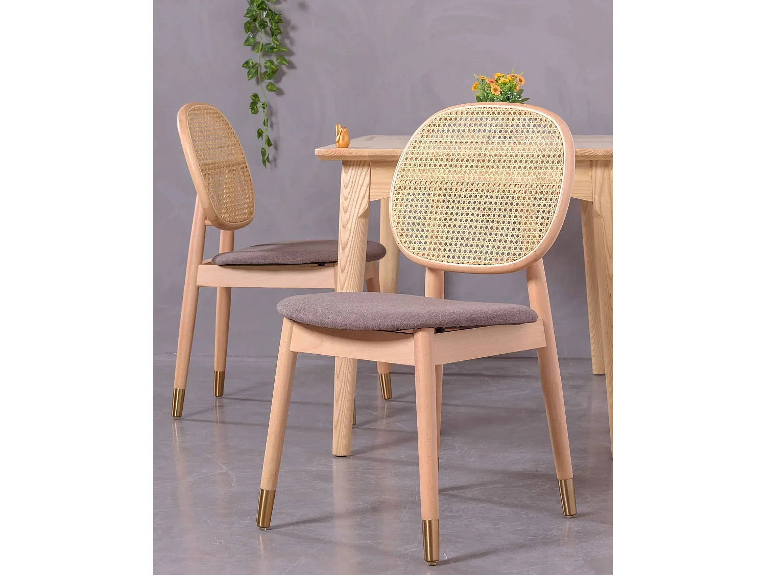 Sedia in legno di faggio e rattan naturale con cuscino in cotone - Marsh - Faggio naturale