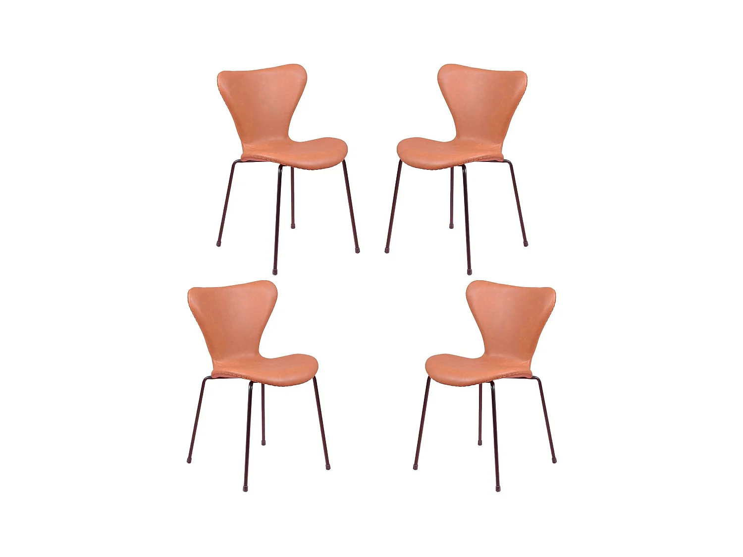 Set van 4 vintage stoelen bekleed met kunstleer - Seven - Bruin