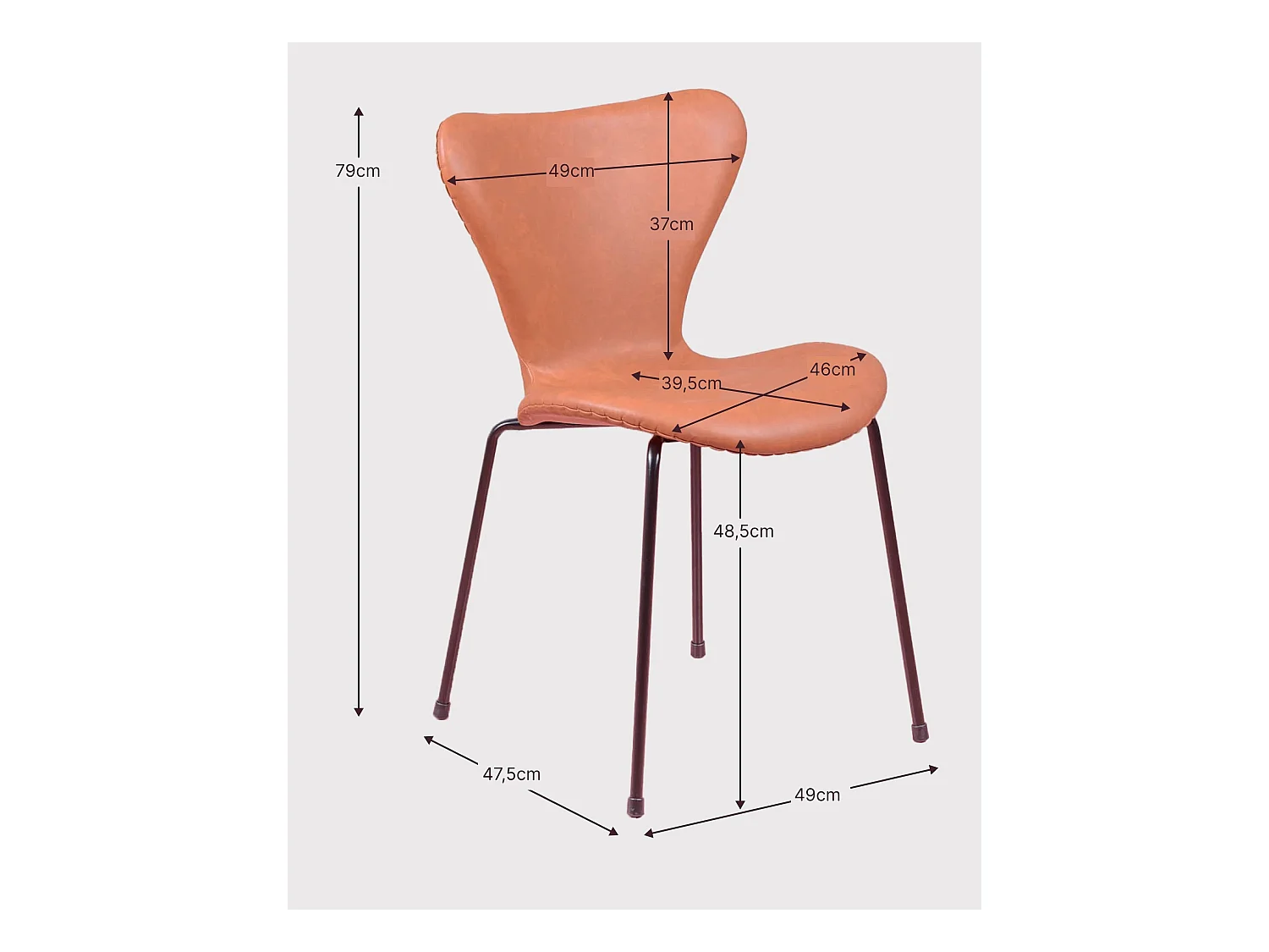 Suite de 4 chaises vintage tapissées en simili cuir - Seven - Brun