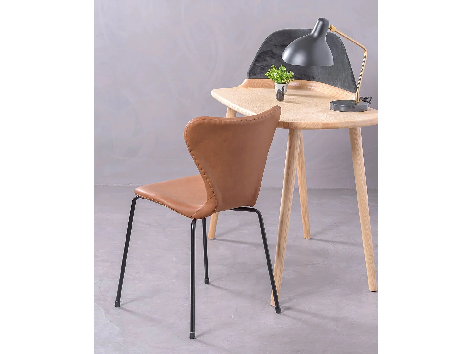 Set van 4 vintage stoelen bekleed met kunstleer - Seven - Bruin