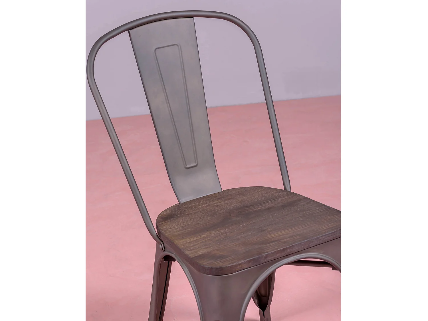 Pack de 4 chaises en métal avec assises en bois - Bistro - Antique