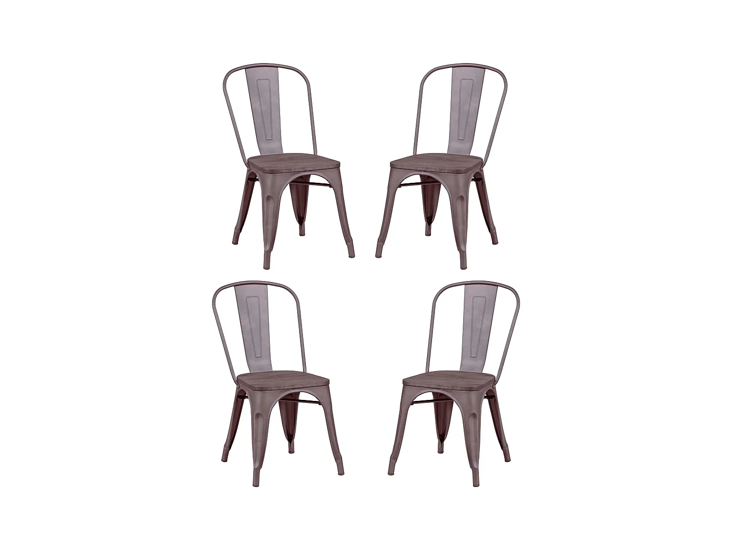 Pack de 4 chaises en métal avec assises en bois - Bistro - Antique