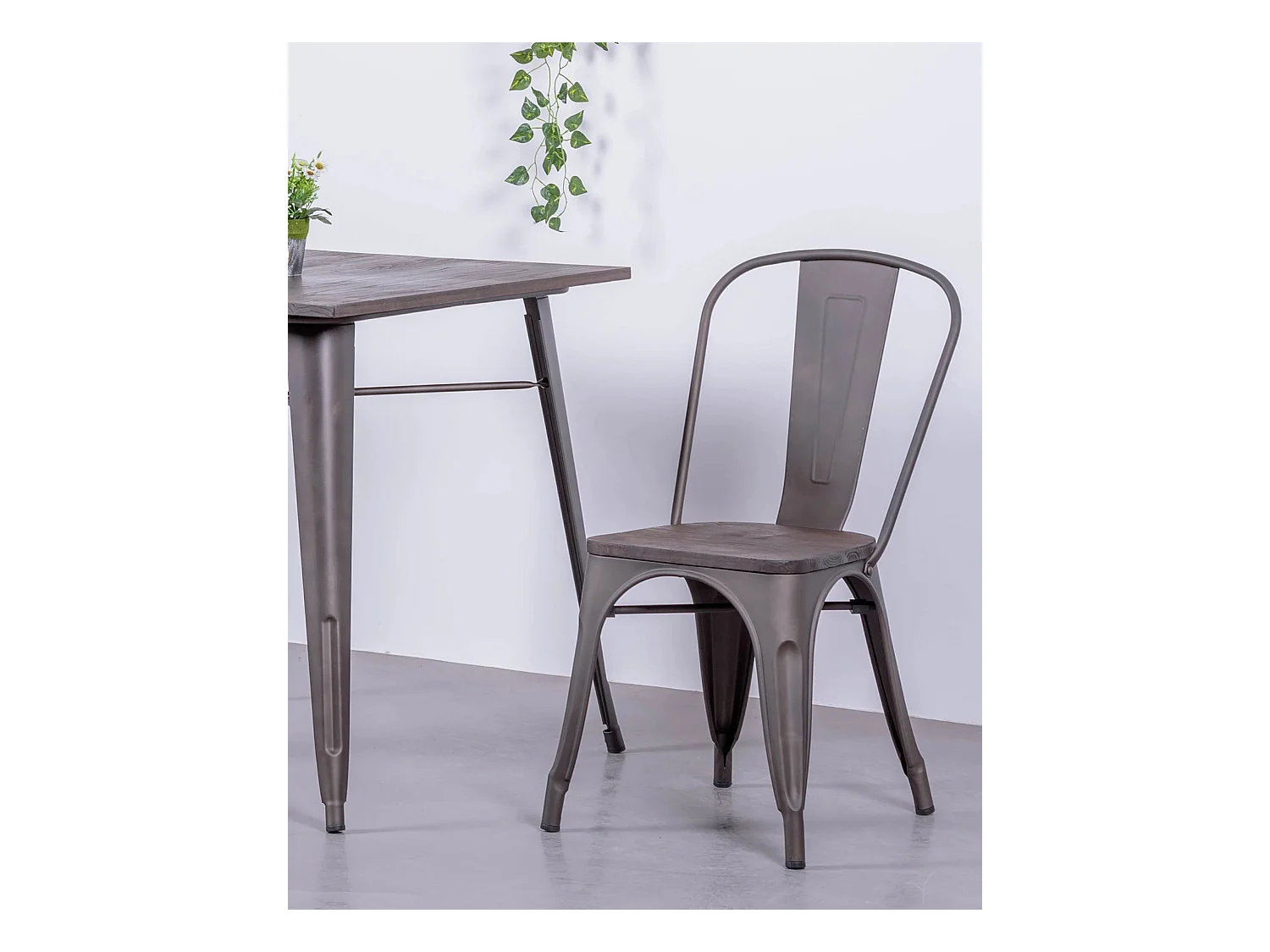 Pack de 4 chaises en métal avec assises en bois - Bistro - Antique